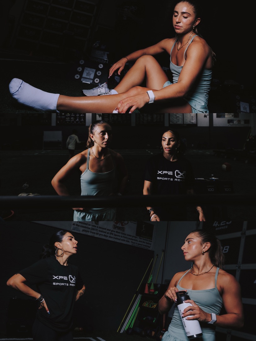 A collage of an athlete training with Nicole.